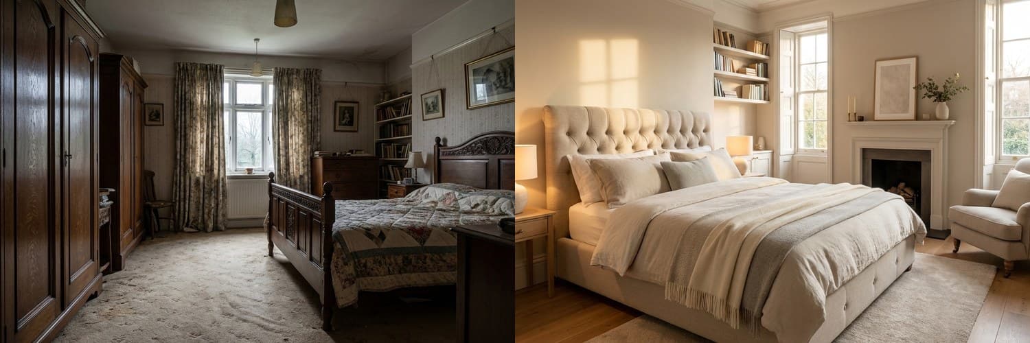 Bedroom before and after