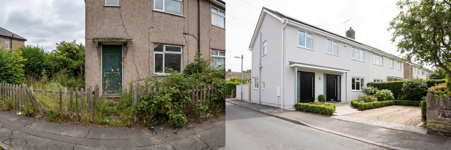 Exterior before and after